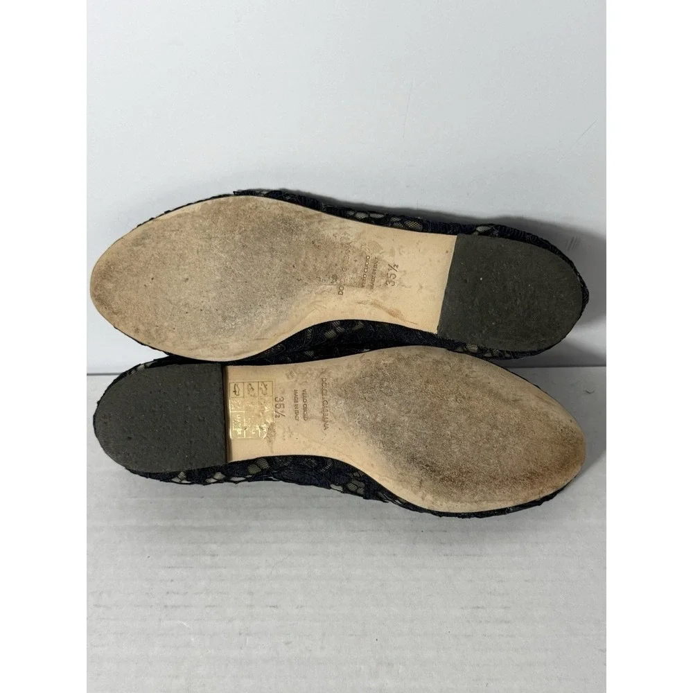 Dolce & Gabbana Navy Lace Embellished Flats